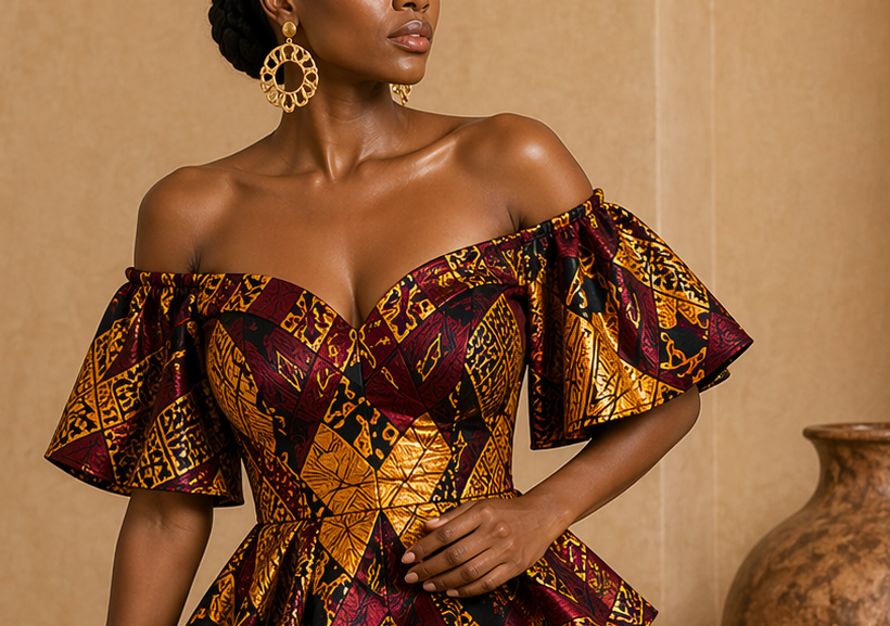 Close editorial view of the Adwoa Off-Shoulder Top