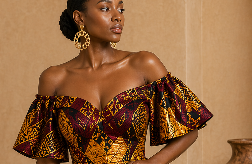 Detail editorial view of the Adwoa Off-Shoulder Top