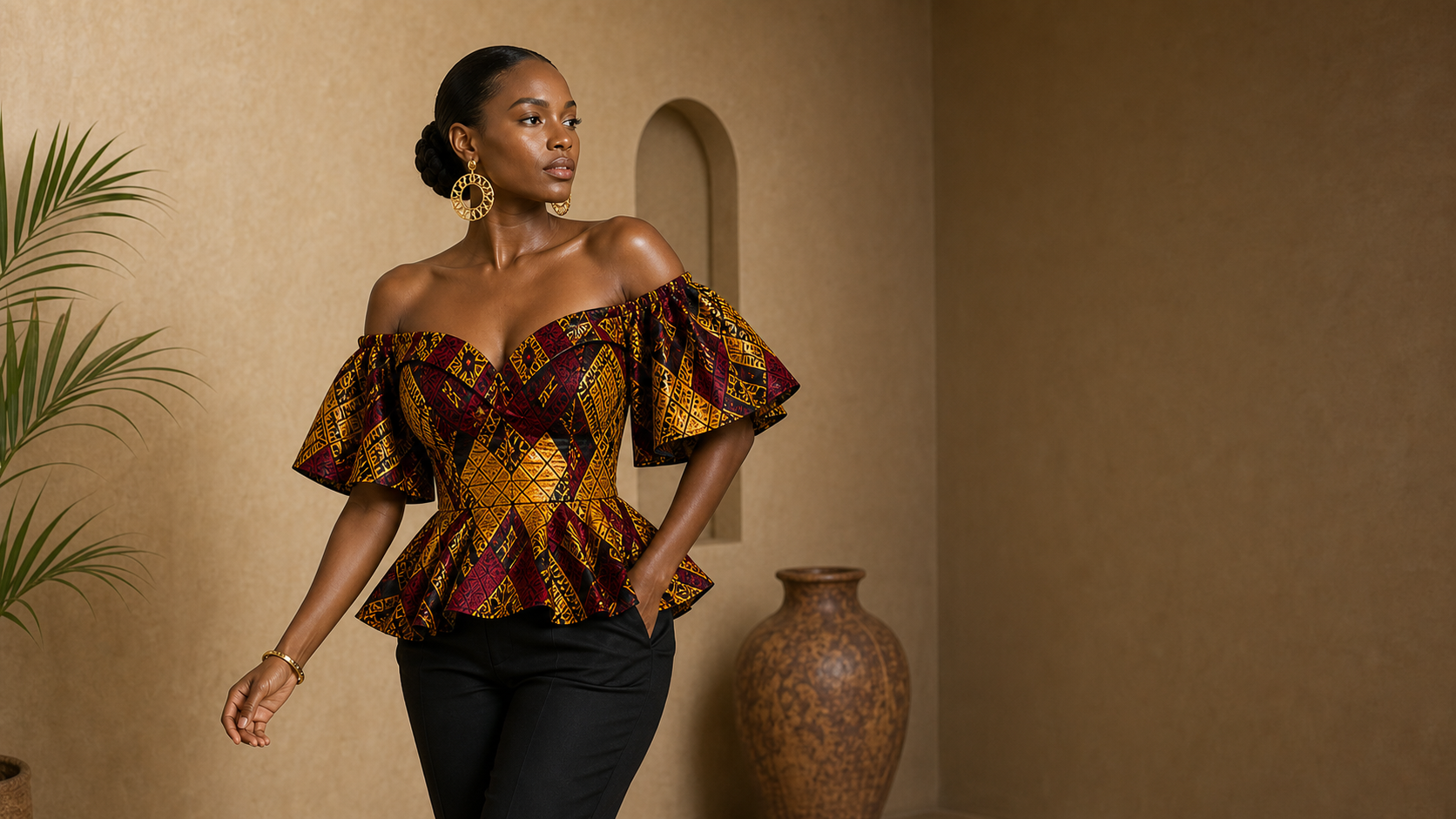 Editorial movement view of the Adwoa Off-Shoulder Top
