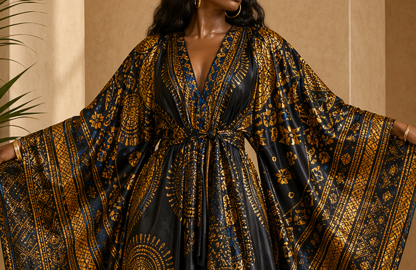 Detail editorial view of the Binta Kaftan