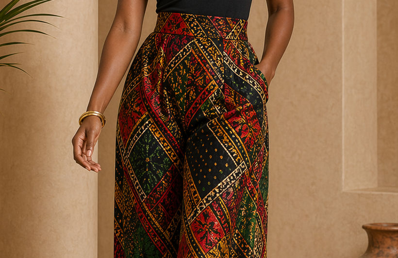 Detail editorial view of the Dara Wide-Leg Pants