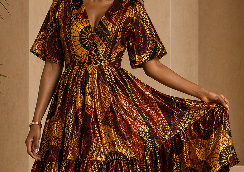 Close editorial view of the Esi Tiered Maxi Dress