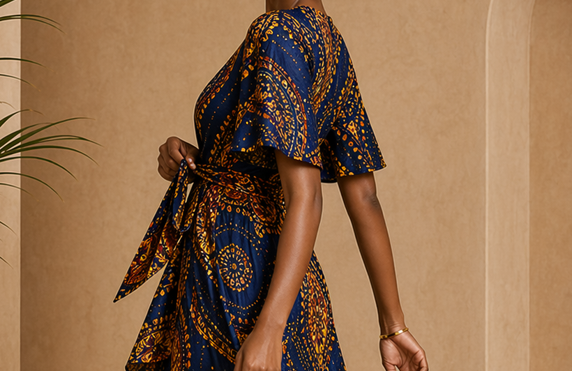Detail editorial view of the Kemi Wrap Dress