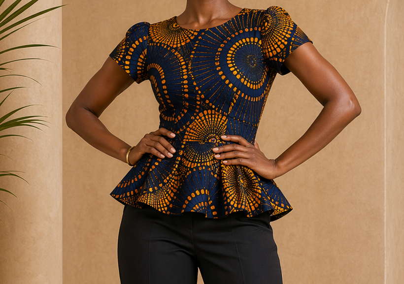 Close editorial view of the Nia Peplum Top