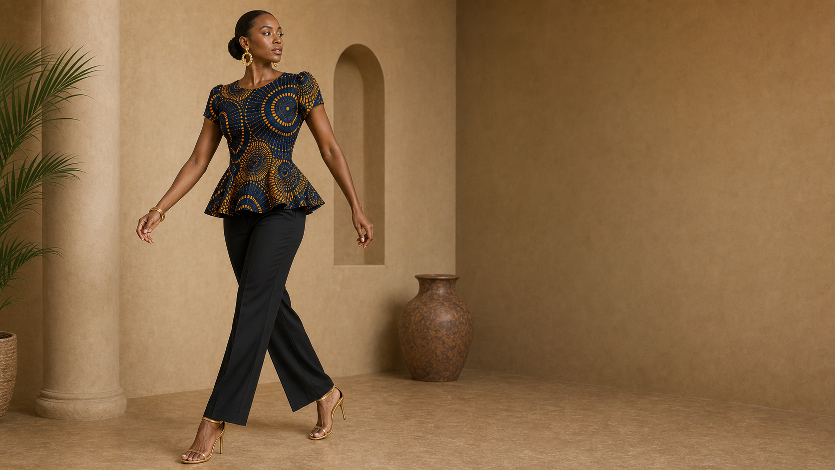 Editorial movement view of the Nia Peplum Top