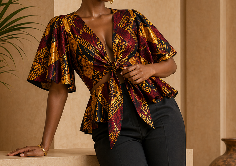 Close editorial view of the Yaa Tie-Front Top