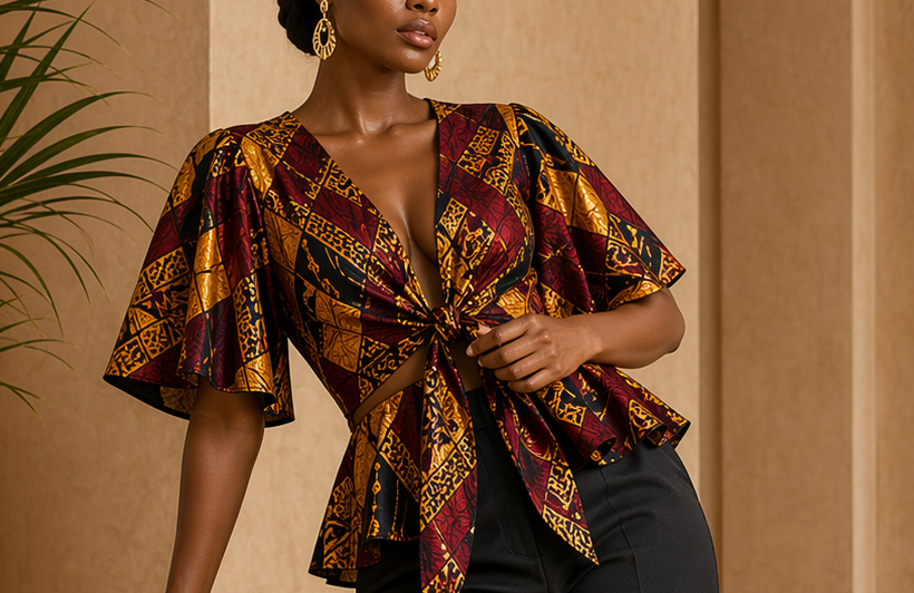 Detail editorial view of the Yaa Tie-Front Top