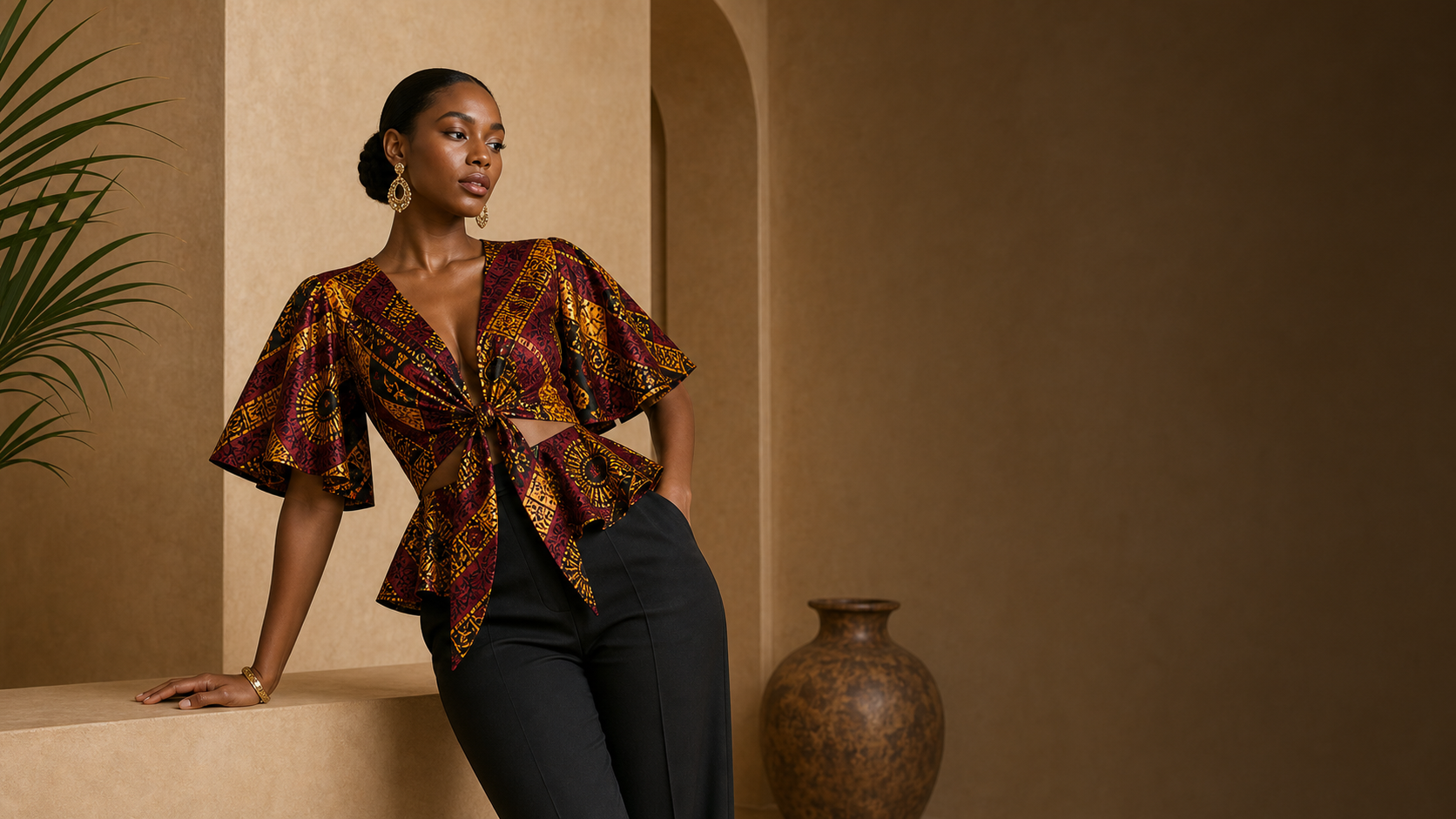 Editorial movement view of the Yaa Tie-Front Top