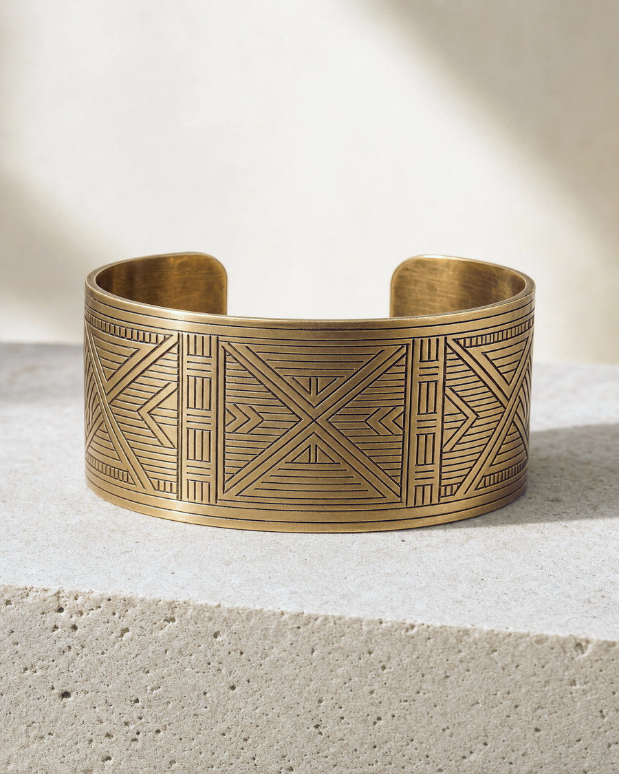 Editorial movement view of the Adinkra Brass Cuff