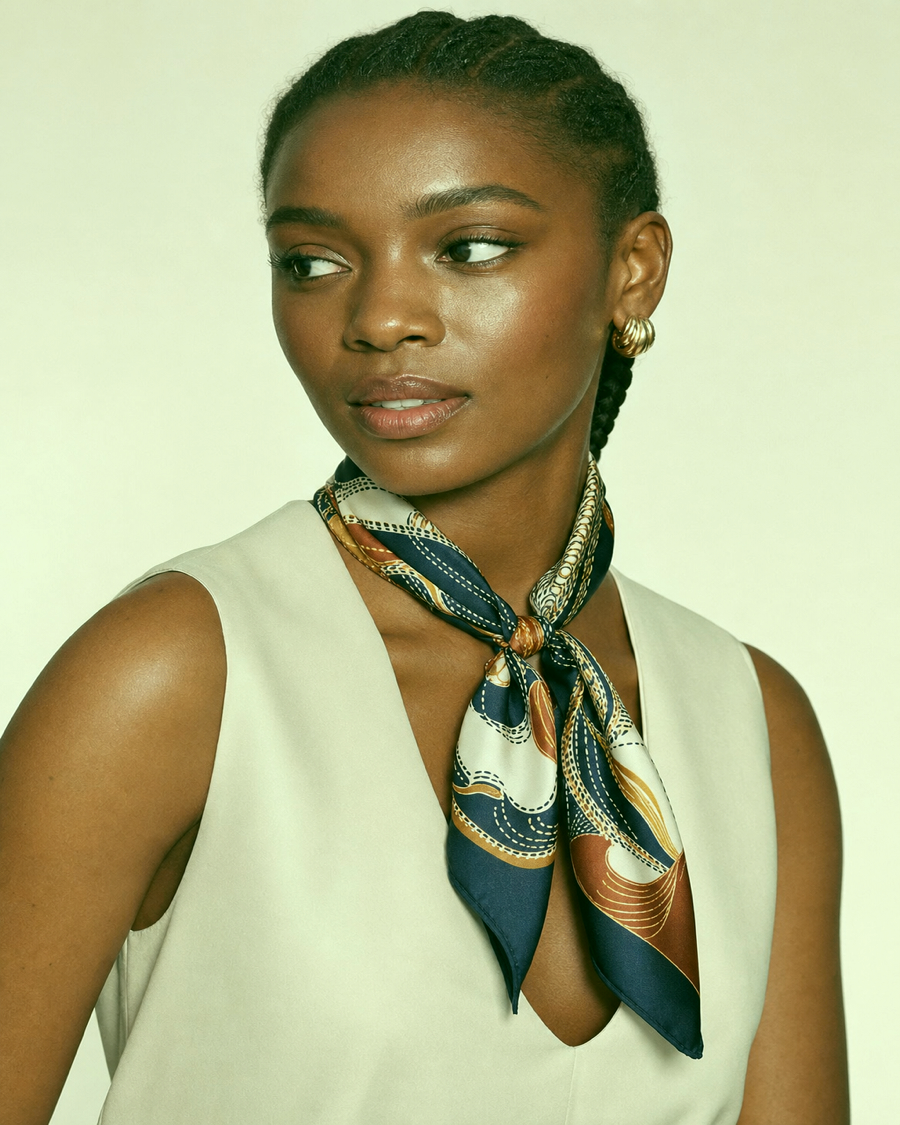 Detail editorial view of the Ibi Printed Neckerchief