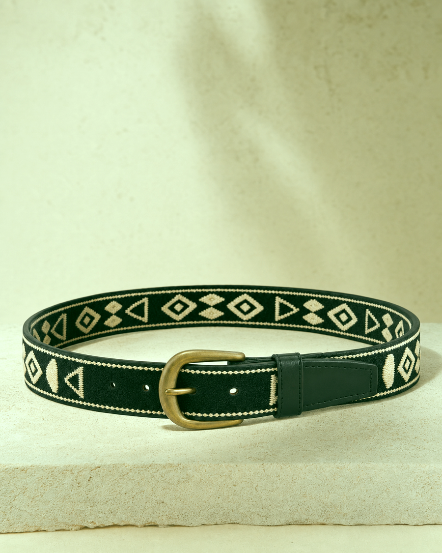 Detail editorial view of the Nandi Embroidered Belt