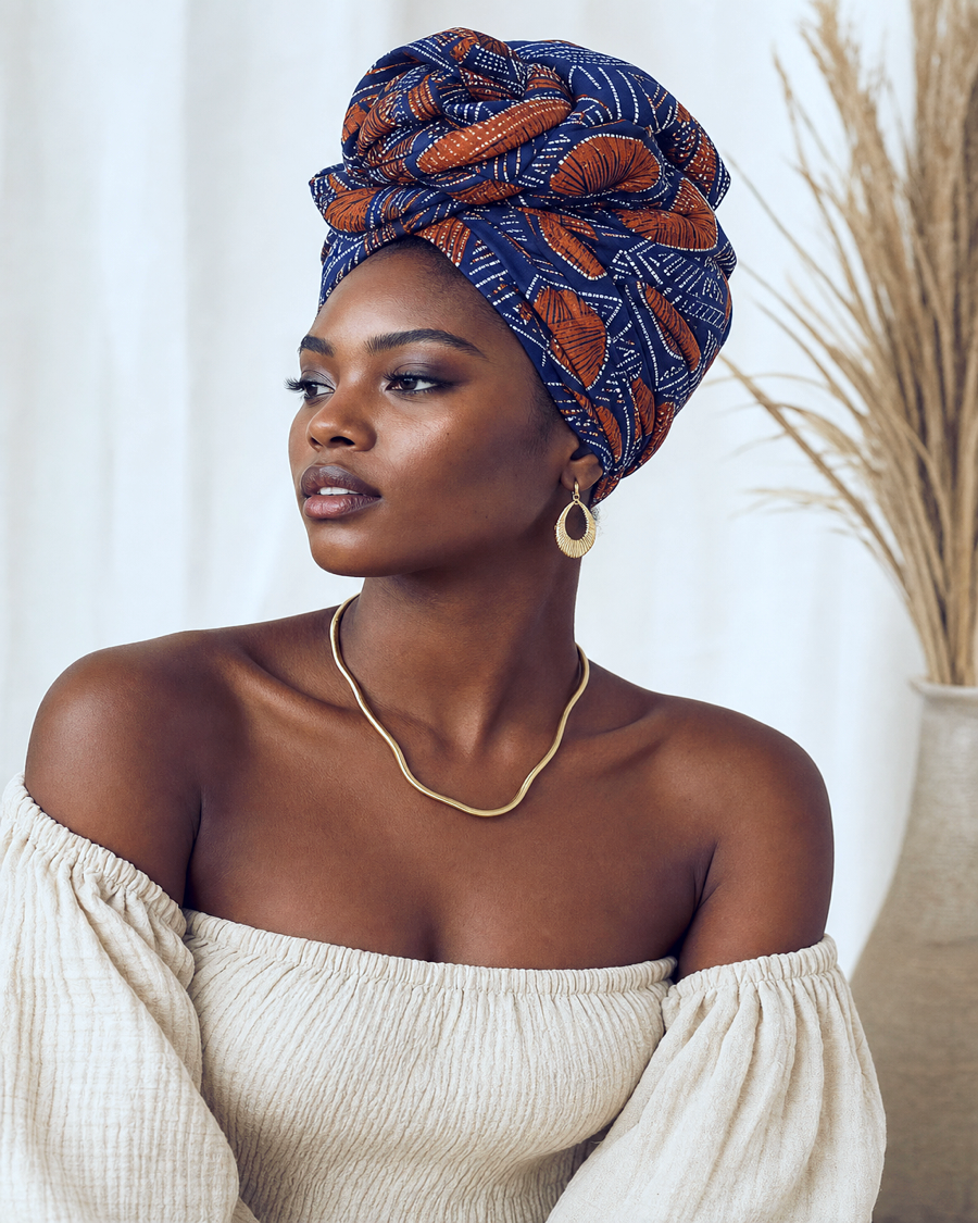 Editorial movement view of the Sika Patterned Headwrap