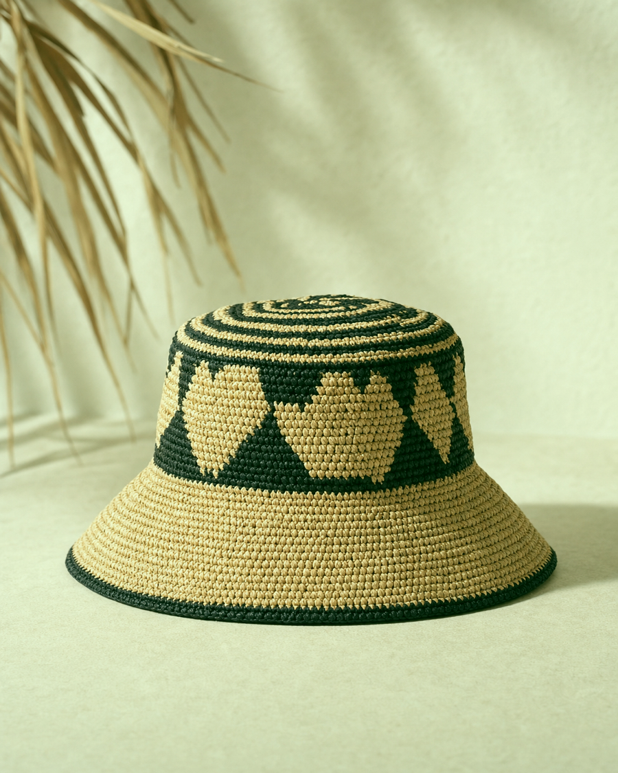 Detail editorial view of the Zola Raffia Bucket Hat