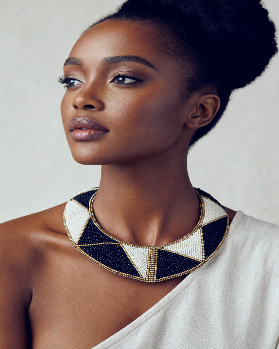 Editorial movement view of the Zuri Beaded Collar Necklace